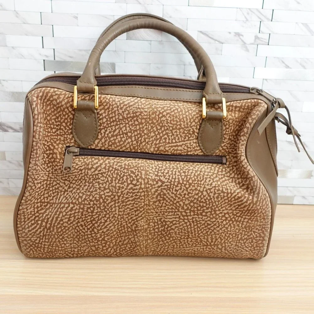 VINTAGE Brown‎ Quail Print Handbag Leather Partridge Eye Japanese SUSANA JAPAN